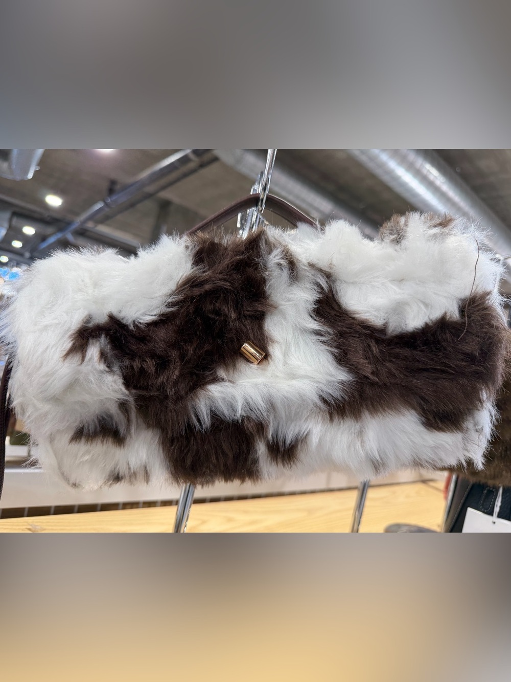 Faux Fur Clutch Bag in White and Dark Brown